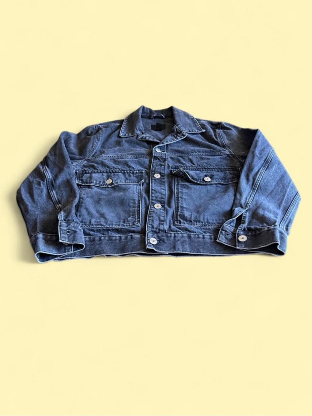 H&M Faded Dark Wash Denim Cargo Trucker Jacket Boxy Fit Men’s M